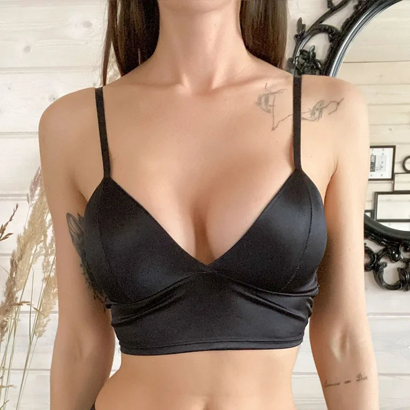 Satin Crop Top mit Polsterung & Spaghettiträgern